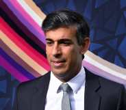 Rishi Sunak pictured against a colourful background.