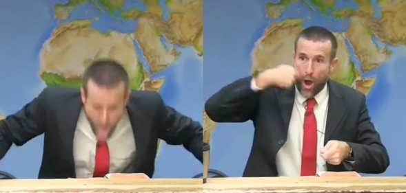 Hate preacher Steven Anderson mimes eating a bowl of vomit