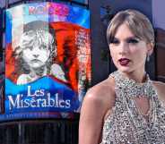 Taylor and a large poster for the West End LEs Mis