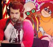 Steven Crowder next to an image of Velma and Coco Diablo