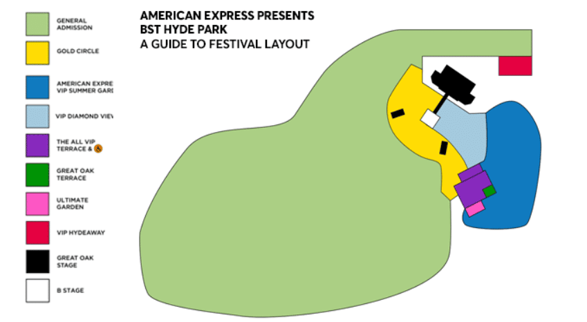 The British Summer Time in Hyde Park venue map for Pink's two shows.