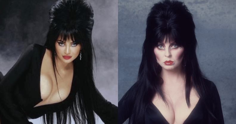 Kylie Jenner and Elvira, both in plunging black dresses