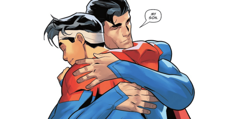 Superman embraces his son after a heartfelt discussion about his sexuality.