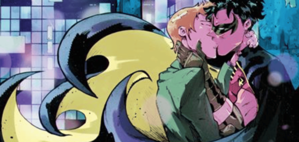 Cover art for DC Comics Tim Drake: Robin #6 shows Tim Drake, Batman's sidekick Robin, kissing his boyfriend