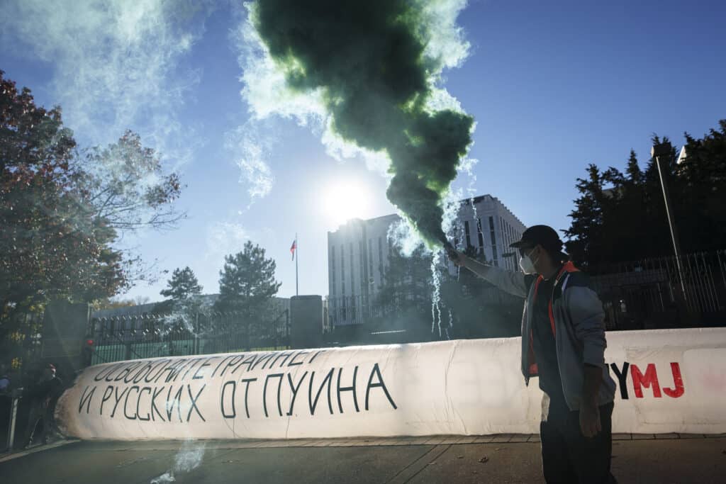 Cannabis Advocates Stage Protest Outside Russian Embassy Demanding Release Of Basketball Star Brittney Griner