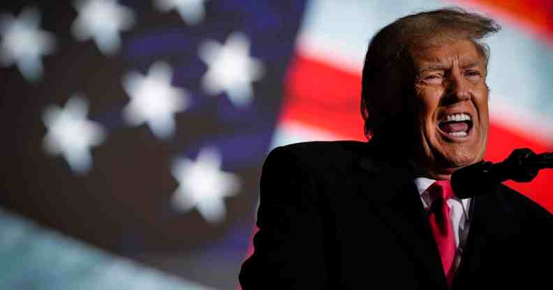 Former US President Donald Trump speaks during a rally at the Dayton International Airport in Ohio