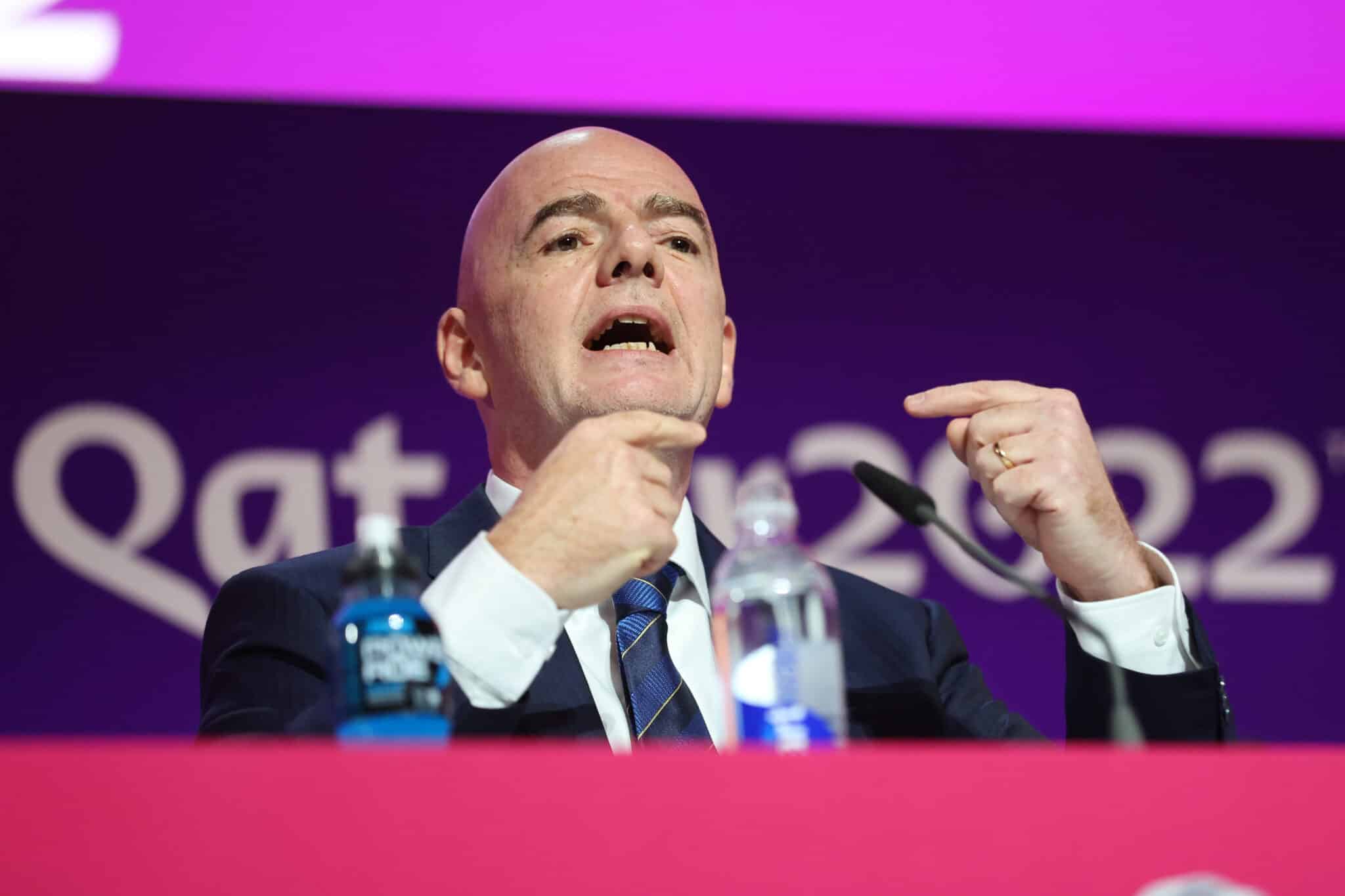 FIFA president Gianni Infantino reacts on November 19, 2022 in Doha, Qatar. 