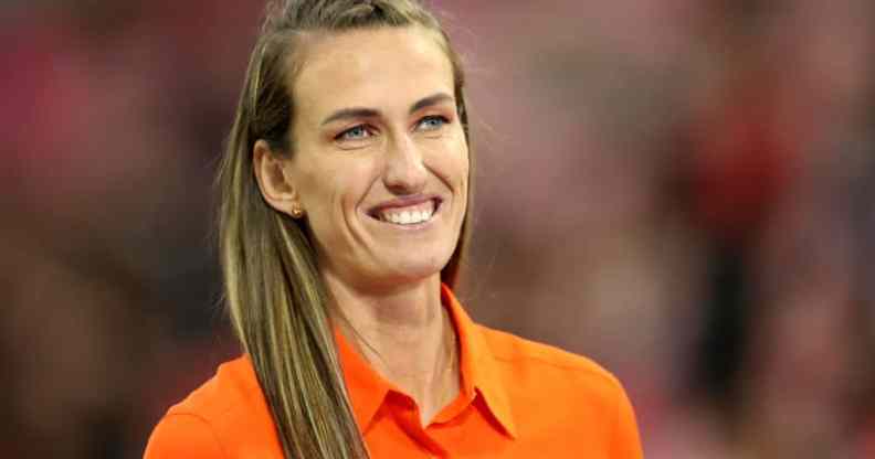 Jill Scott, former professional footballer, wears an orange shirt at the FA Women's Super League match between Liverpool and Everton FC at Anfield on September 25, 2022