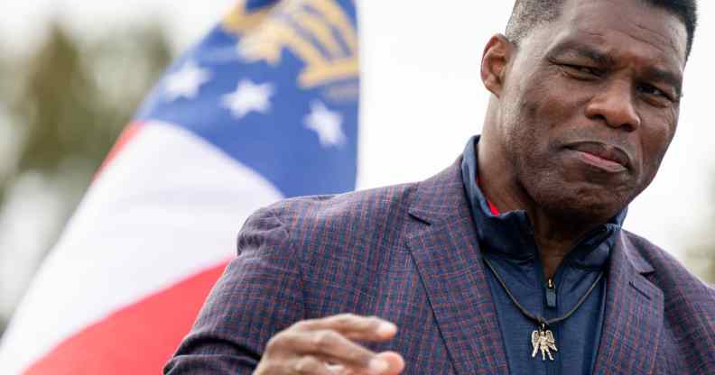 Republican US Senate candidate Herschel Walker speaks to supporters at a campaign rally on in Georgia