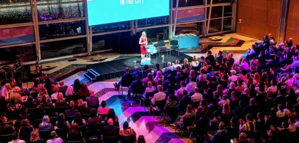 A bird's eye view of the audience watching the trans in the city gala