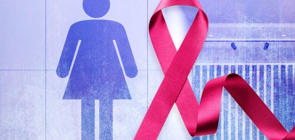 Women's toilets and breast cancer ribbon