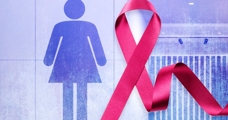 Women's toilets and breast cancer ribbon