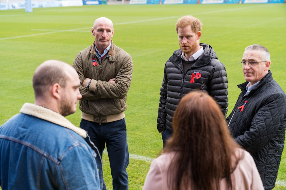 Gareth Thomas, Prince Harry and THT's Ian Green at Twickenham