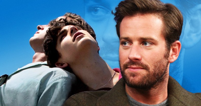 Call Me By Your Name movie poster and a close up image of actor Armie Hammer