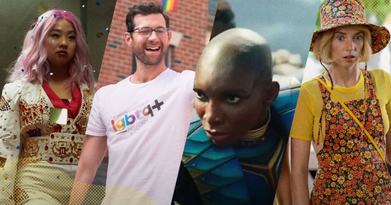 Collage of Stephanie Hsu, Billy Eichner, Michaela Coel and Maya Hawke