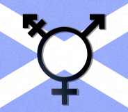 The Scottish flag with a combined male and female symbol