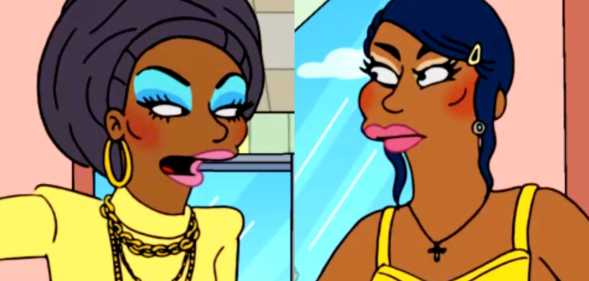 Bob the Drag Queen and Monet X Change as Simpsons characters