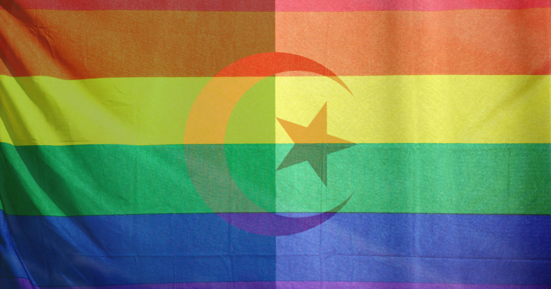 An image of an Algerian flag overlaid with a Pride flag