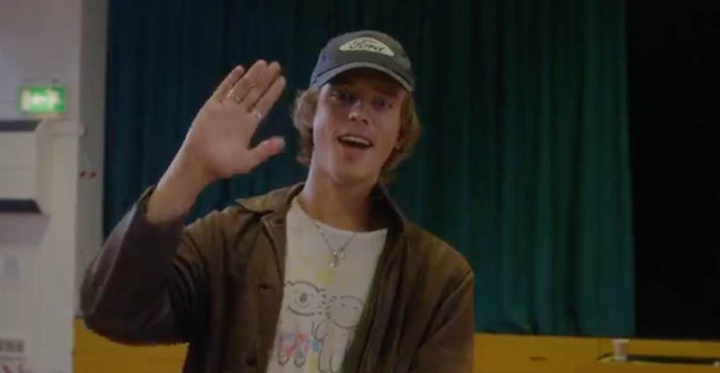 Actor Jack Barton waves during a reading for Heartstopper season 2, in which he plays David Nelson