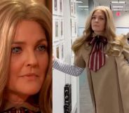 Screenshots from The Drew Barrymore Show depicting host Drew Barrymore dressed as killer doll M3GAN