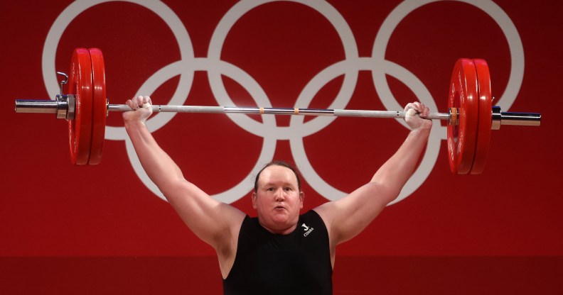 New Zealand's Laurel Hubbard competes during the Weightlifting at the Tokyo 2020 Olympic Games