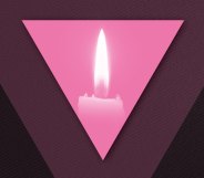 An illustration of a pink triangle with a candle lit