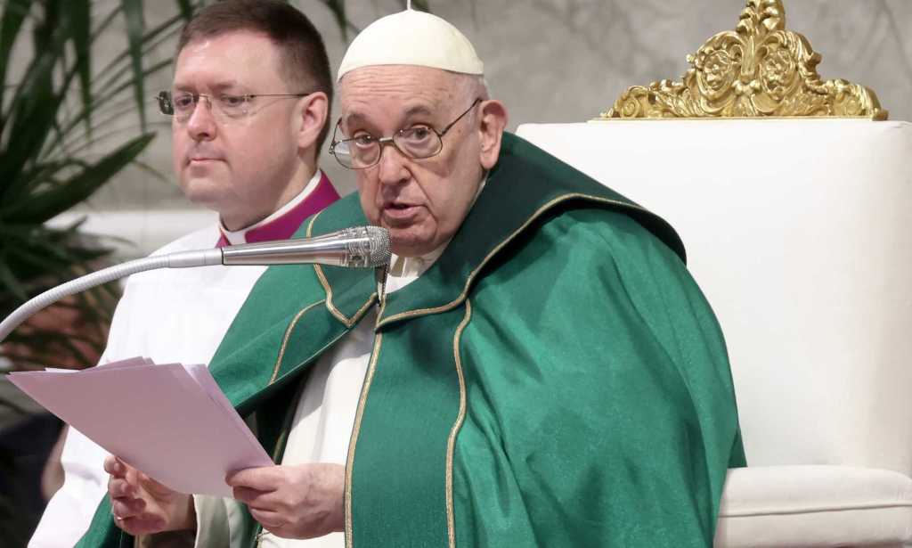 Pope Francis addressing a crowd with the word of God