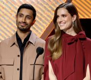 Riz Ahmed and Alison Williams on stage at the Oscar nominations