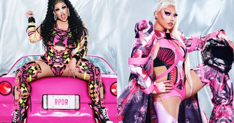 Drag Race Season 15 promo shots of Saline EsTitties and Aura Mayari