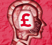 An illustration showing the outline of a person's head, with money and a pound sign inside