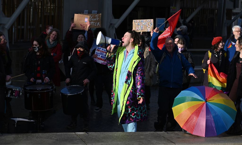 Cabaret Against The Hate Speech join pro-trans allies outside Scottish Parliament