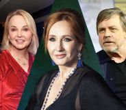 A composition image of trans broadcaster India Willoughby, author JK Rowling and Star Wars actor Mark Hamill