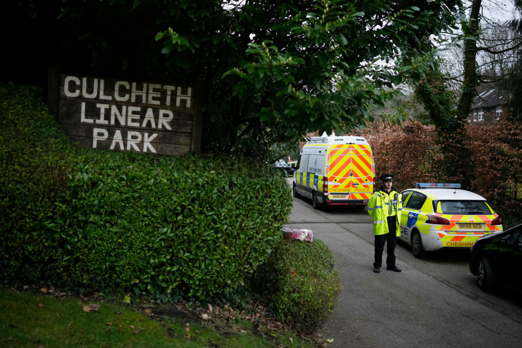 Police attend the scene where 16-year-old Brianna Ghey was found with multiple stab wounds on a path at Linear Park in Culcheth.