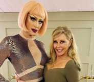 An Instagram photo shows Carol Vorderman wearing a light green dress posing with drag queen who's wearing a silver dress