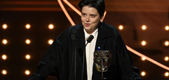 Charlotte Wells accepts BAFTA for the Outstanding debut by a British writer, director or producer award.