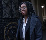 Kemi Badenoch walking through a street in London.