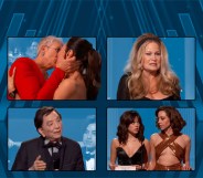 A graphic showing Jaime Lee Curtis, Michelle Yeoh, Jennifer Coolidge, James Hong, Jenna Ortega, Aubrey Plaza