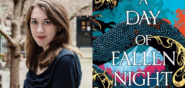 Samantha Shannon (L) and A Day of Fallen Night (R). (Louise Haywood-Schiefer_Bloomsbury)