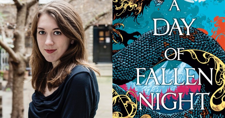 Samantha Shannon (L) and A Day of Fallen Night (R). (Louise Haywood-Schiefer_Bloomsbury)