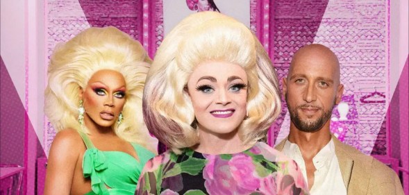 Image of drag queens RuPaul and Tammie Brown, and on the left, fashion designer Santino Rice.