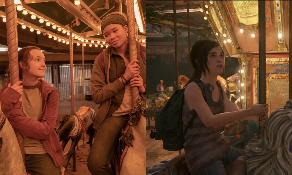 Ellie and Riley in The Last of Us series (L) and The Last of Us HBO video game (R). (HBO/Naughty Dog)