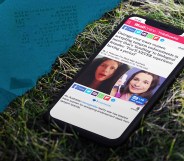 Mock-up image shows phone with an anti-trans headline on