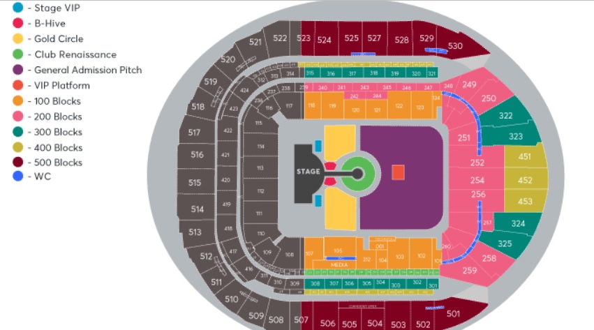 The seating plan for Beyoncé's shows at Tottenham Hotspur Stadium