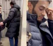 An agent in a black puffa coat confronting Idris