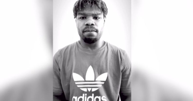 A black and white screenshot of missing rugby player Levi Davis' video shows the player wearing a t-shirt with the Adidas logo on it