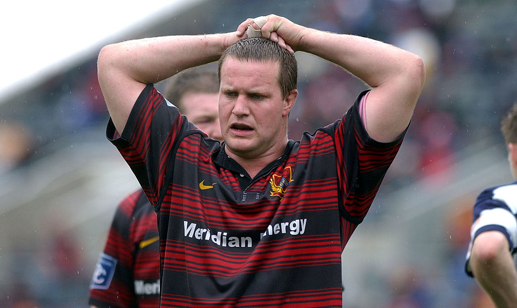 Campbell Johnstone looks dejected during the Air New Zealand Rugby NPC 1st division match between Canterbury and Auckland played at Jade Stadium. 