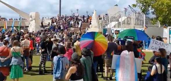 People in Wellington gather in support of trans rights.