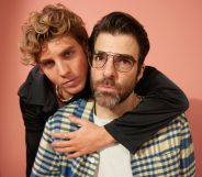 Lukas Gage puts his arm around Zachary Quinto while posing at the SXSW film festival.