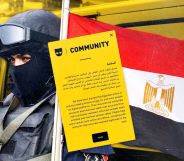 Police officer in front of Egyptian flag