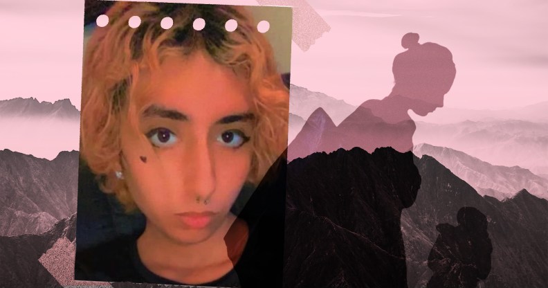 Collage showing a photo of Eden Knight and a pink landscape